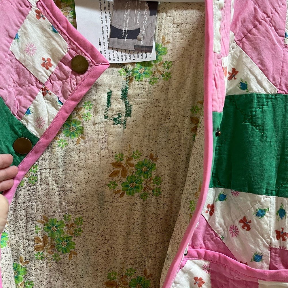 Handmade Patchwork Quilt Jacket Coat Pink Green Jacobs Ladder Medium - Picture 4 of 7